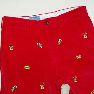 Castaway Nantucket Island Christmas Corduroy Pants Red Embroidered Waist 32
